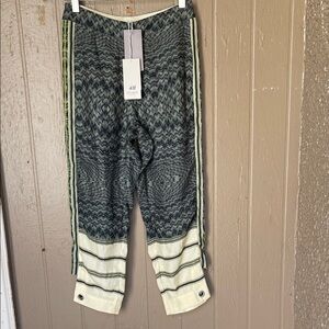 H&M Studio Textured Black & Cream Track Silk Pants in green Size 2